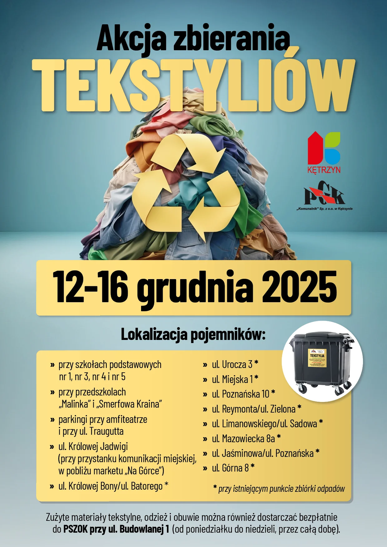 Miejska zbiórka tekstyliów wraca. Pojemniki w 18 lokalizacjach